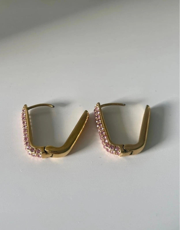 gold plated pink gem earrings 2