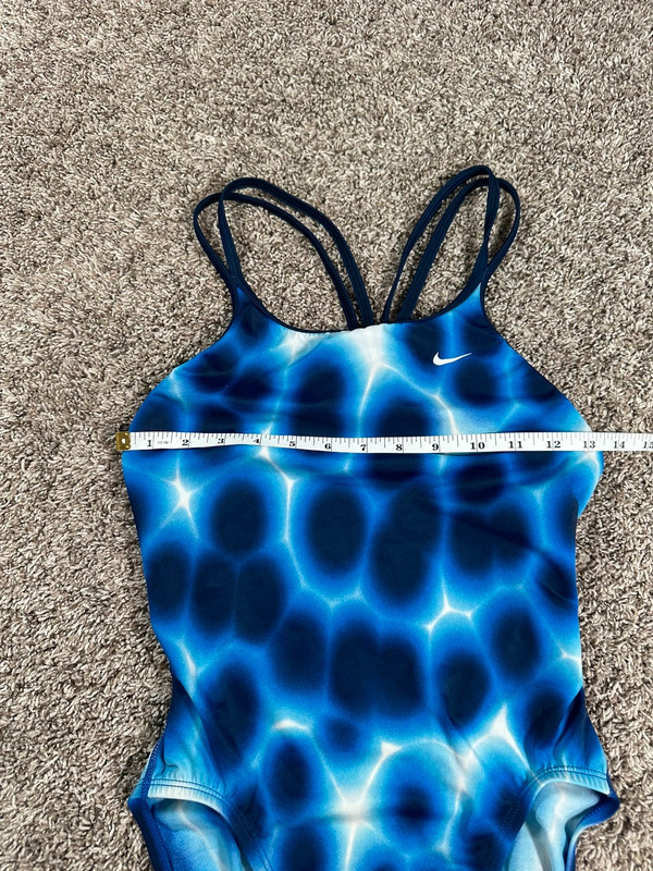 Nike Hydrastrong Cut-Out Poly RacerBack Strappy One Piece Swimsuit Blue Print 8 5