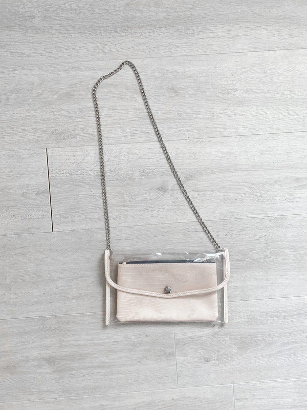 clear perspex bag with chain handle and removable insert in nude