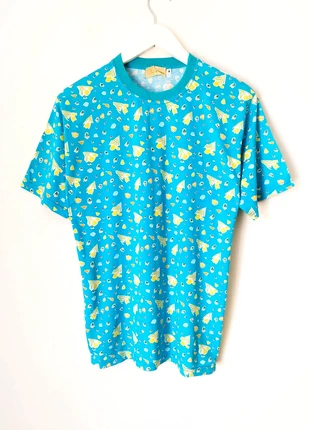 Crazy graphic tee turquoise blue yellow orange red white 90s vintage 100% cotton, marca: Vintage Dressing, estado: Muito bom, tamanho: M / 38 / 10, €5.00, €5.95 inclui Proteção do Comprador