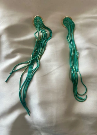 Lange türkis-goldene Fadenohrringe | Statement | Sommertrend, marque: Sonstiges, état: Neuf sans étiquette, 9,00 €, 10,15 € Protection acheteurs incluse