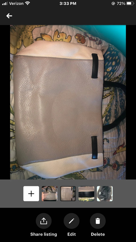 Extra Large Kate Spade Pebble Leather Bag Purse 10X12X5” Gray Black White 2