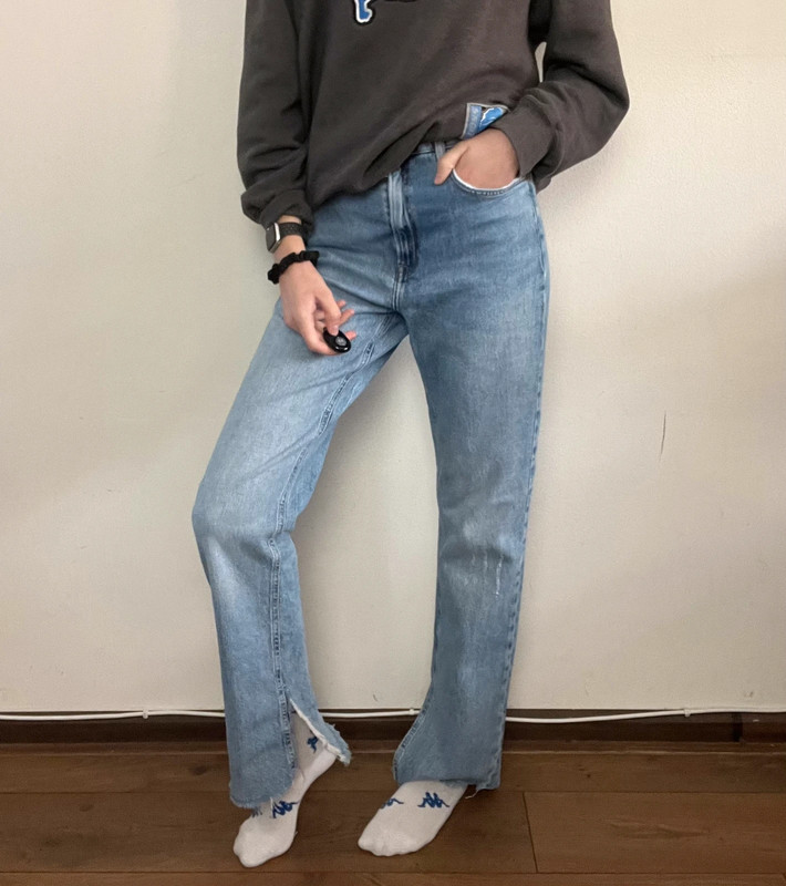 Zara high rise slim flare jeans w split hems, Women's Fashion