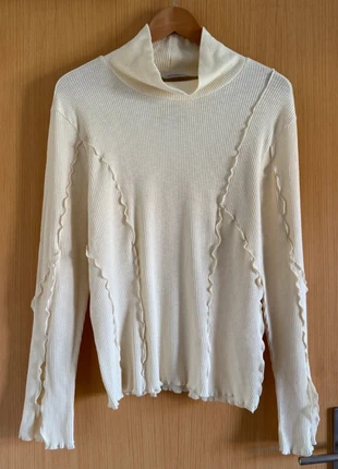 Cream Patchwork Knit Top – Holzweiler | High Neck Long Sleeve | Size L, marca: Holzweiler, estado: Muito bom, tamanho: L / 40 / 12, €55.00, €58.45 inclui Proteção do Comprador
