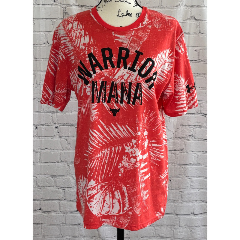 NEW Under Armour Men's Project Rock Red Aloha Warrior Man T-Shirt (Size M) 3