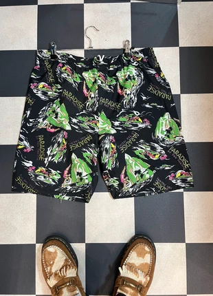 Maillot de bain short vintage imprimé surfeur Hawaii noir rose vert - XL, marca: Made In Italy, estado: Muito bom, tamanho: XL, €25.00, €26.95 inclui Proteção do Comprador Pro