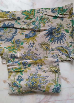 2 coupons tissu ameublement toile coton jute motif fleur beige bleu vert turquoise vintage, marque: Vintage, état: Très bon état, 10,00 €, 11,20 € Protection acheteurs incluse