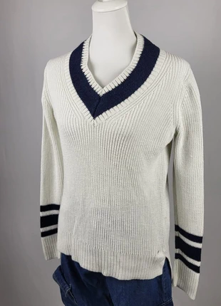 Pull Tommy Hilfiger femme S col V blanc rayures bleu marine style universitaire, marca: Tommy Hilfiger, estado: Muy bueno, tamaño: S / 36 / 8, 17,00 €, 18,55 € Protección al comprador Pro incluida
