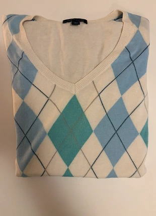 Pull Tommy Hilfiger crème/bleu Taille M col en V, marque: Tommy Hilfiger, état: Très bon état, taille: M, 10,00 €, 11,20 € Protection acheteurs incluse