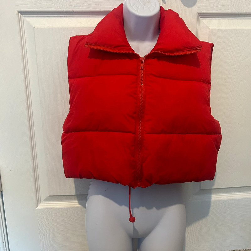 Red High Neck Puffer Vest 1