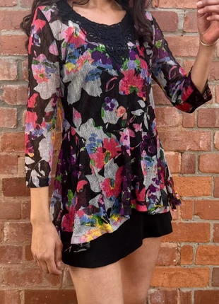 Y2K Floral Mesh Asymmetric Flared Tunic Top Vintage Per Una, brand: Per Una, condition: Very good, size: L / UK 16-18, £26.50, £28.53 includes Buyer Protection