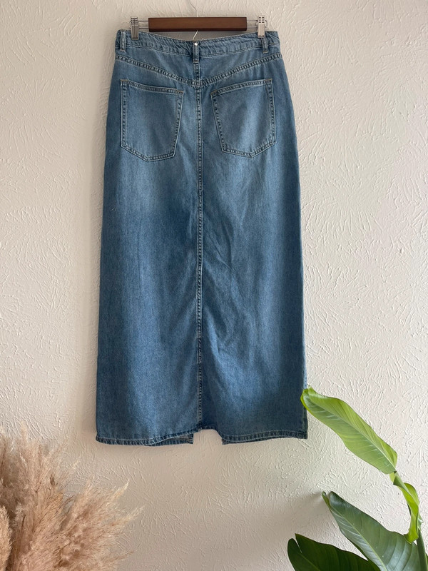 Rebecca Mincoff Split Front Washed Blue Denim Skirt Size 6 5