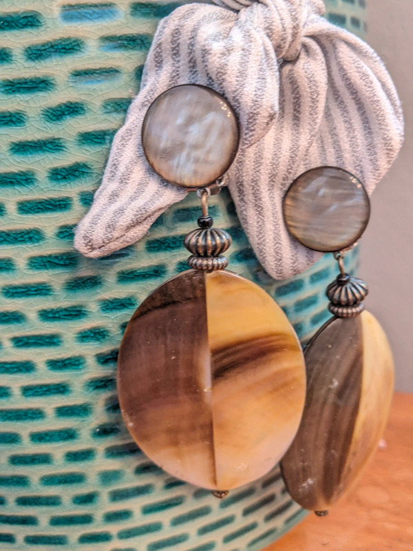 Mother of pearl shimmery clip statement earrings 2