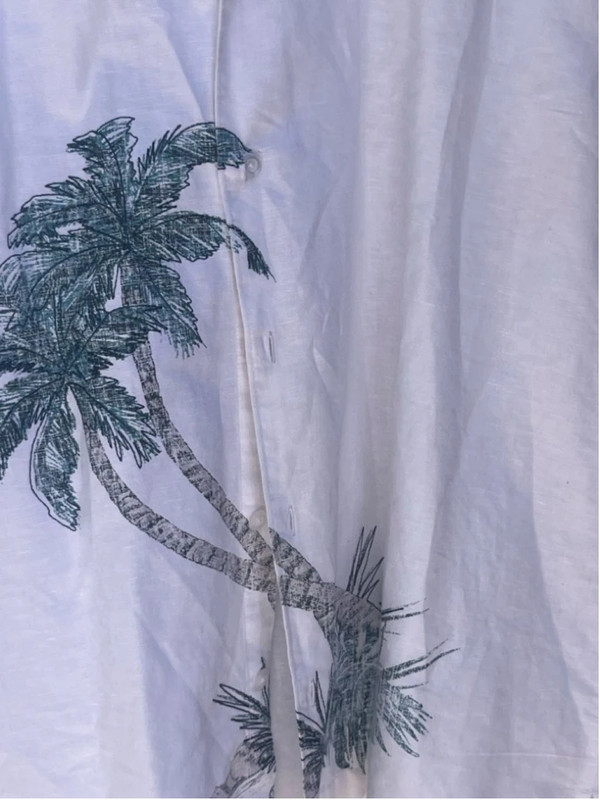 Men's White Linen Shirt with Palm Tree Print-XXL 5