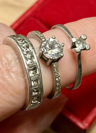 Set of 3 Vintage 925 Silver Cubic Zirconia Rings – Sizes 52, 54 & 56, marque: Argent, état: Bon état, taille: 17,3 mm, 45,00 €, 47,95 € Protection acheteurs incluse