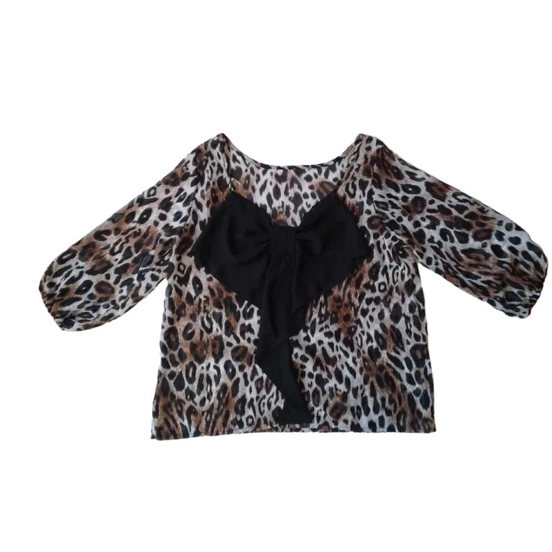 Brenda's Women's Medium Brown & Black Sheer Leopard Pattern 3/4 Sleeve Blouse 2