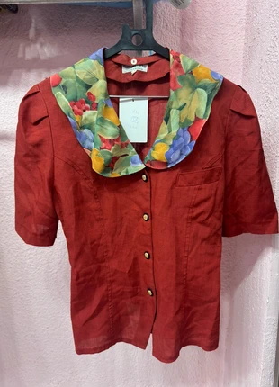 Camisa manga corta con cuellos de quita y pon vintage burdeos y estampado, marca: Vintage Dressing, estado: Muy bueno, tamaño: S / 36 / 8, 8,97 €, 10,12 € Protección al comprador Pro incluida