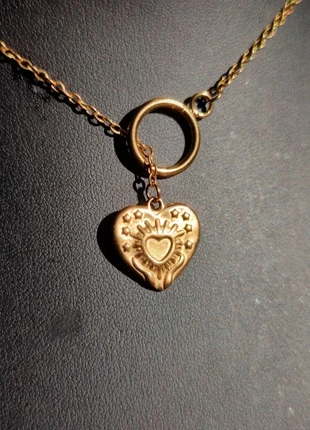 Collier à chaîne fine à anneau et pendentif cœur plein ex-voto - Acier inoxydable, brand: Fait Main, condition: New without tags, €11.00, €12.25 includes Buyer Protection Pro