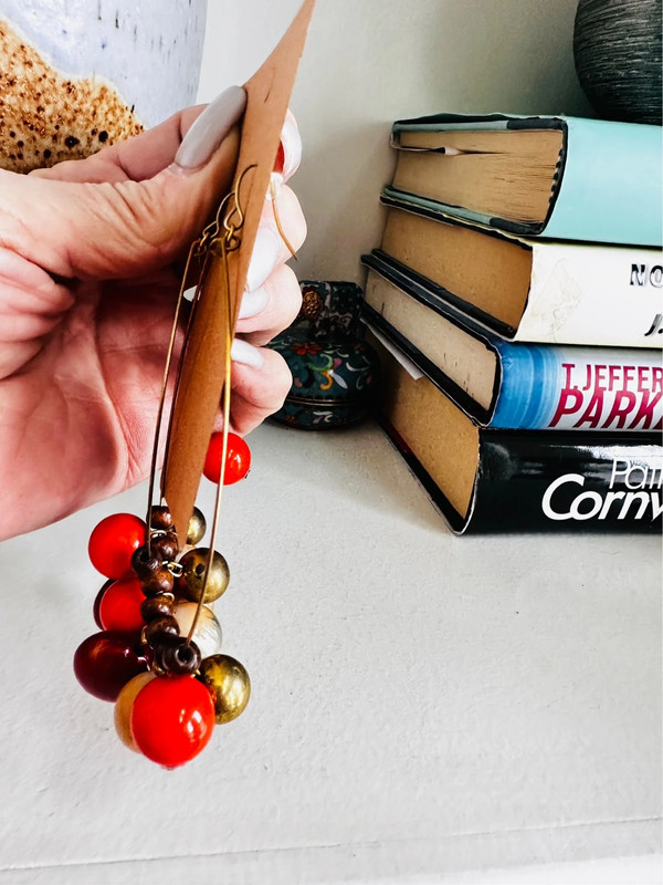 Orange and beige bead earrings 2