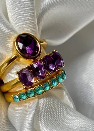 3 bagues dorées – pierres violet & turquoise look tendance, condizioni: Nuovo senza cartellino, taglia: 17,7 mm Ø / 16, €6.00, €7.00 include la Protezione acquisti