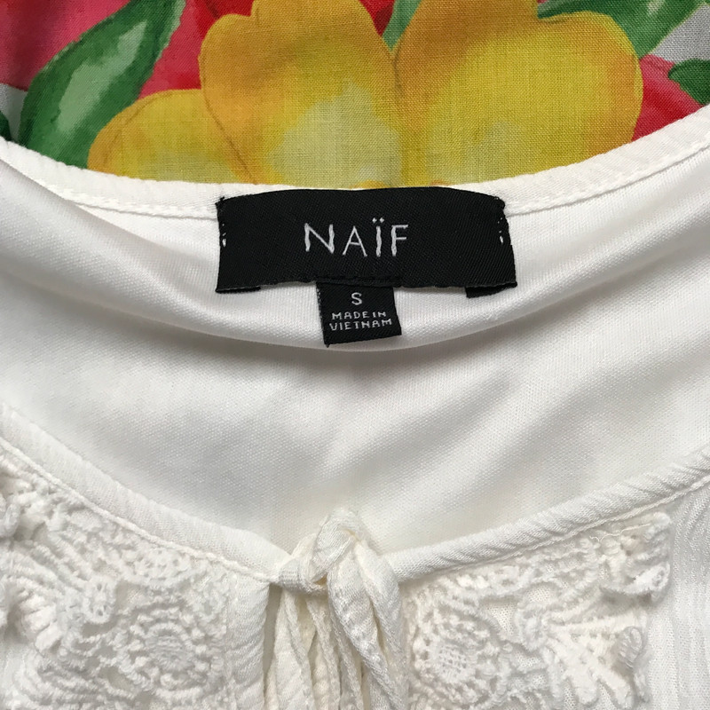 Women’s Naif White Sleeveless Crochet Appliqué Summer Mini Dress S 2