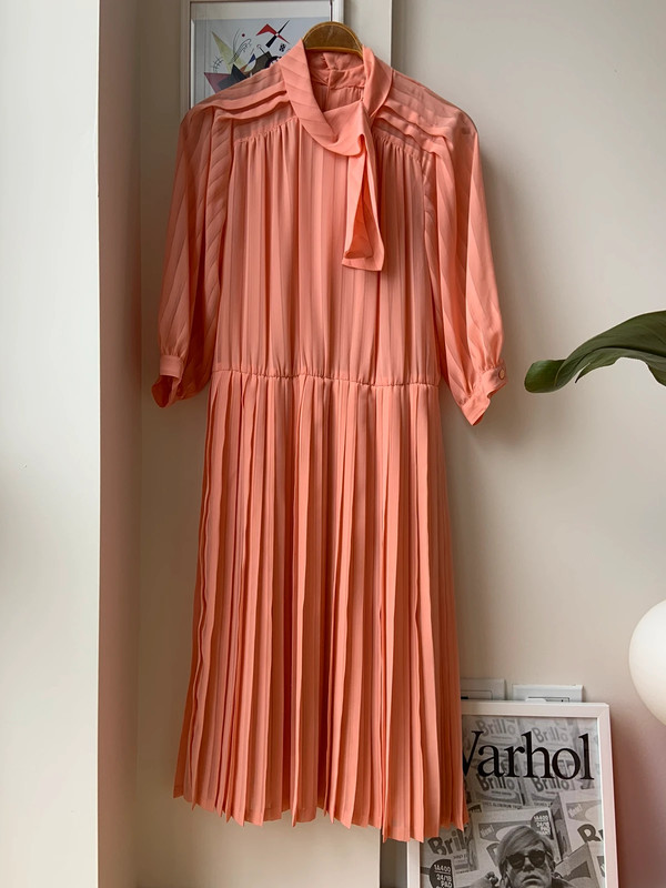 Vintage Pink long plaited dress 1