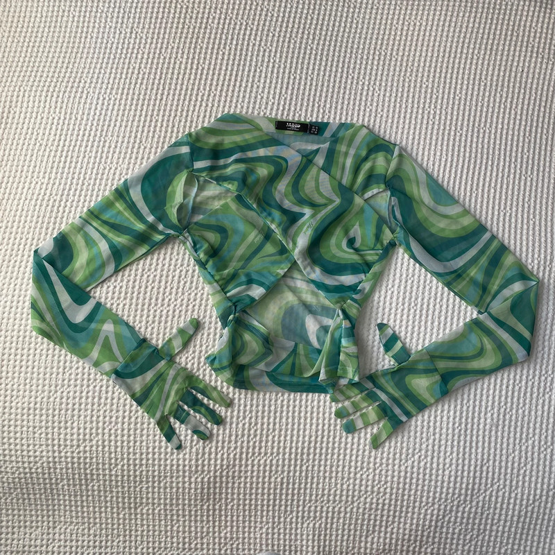 Jaded London Green Marbled Mesh Long Sleeve w/ Gloves 1