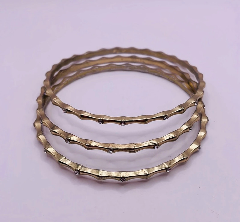 Vintage Gold Tone Rhinestone Set of Three Bangle Statement Bracelets 2