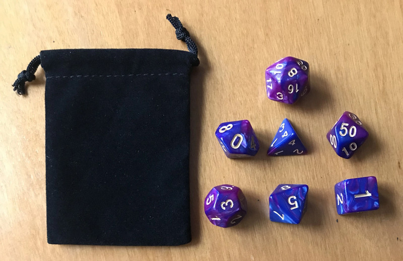 Set di 7 Dadi Blu Viola marmorizzati + sacchetto gratis / 7 Dice Set Marbled Blue Purple + free bag 1