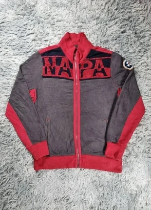 Veste vintage Napapijri zippée NAPA gris/rouge patch Norvège 90s unisexe M, merk: Napapijri, staat: Heel goed, maat: M, € 20,00, € 21,70 inclusief Kopersbescherming Pro