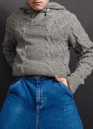 Pull à Capuche Vintage 80s en Maille Chiné Gris / Kaki à Motifs Torsades 90% Laine (M), brand: Scotch & Soda, condition: Good, size: M, €14.00, €15.40 includes Buyer Protection Pro