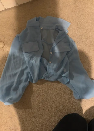 Cropped baby blue shirt, brand: NO LABEL, condition: Good, size: S / UK 8-10, £1.50, £2.28 includes Buyer Protection