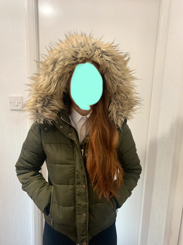 Topshop size 6 khaki green fur hooded puffer padded coat Vinted