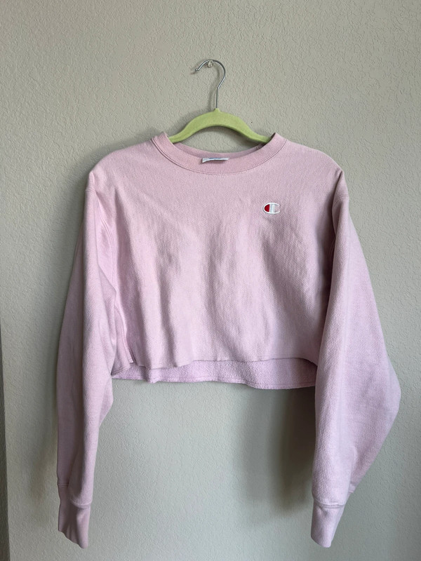 Pink Cropped Champion Crewneck 1