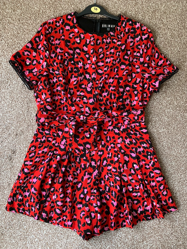 Red leopard cheap playsuit