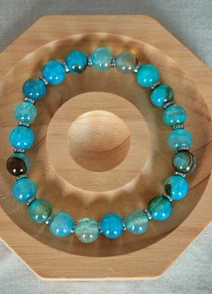 Braccialetto Agata Aquamarina Intarsiata 8mm +silver hematite, condizioni: Nuovo senza cartellino, €6.00, €7.00 include la Protezione acquisti
