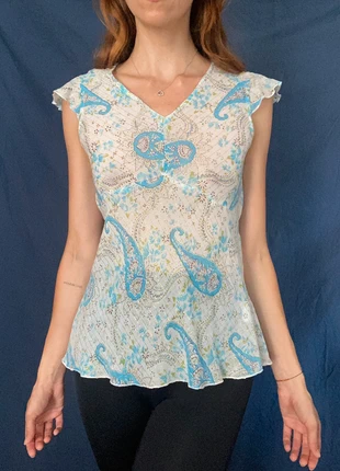 Delicate summer cotton blouse with gold thread weaving, marque: Buena Vista, état: Très bon état, taille: M / 38 / 10, 8,00 €, 9,10 € Protection acheteurs incluse