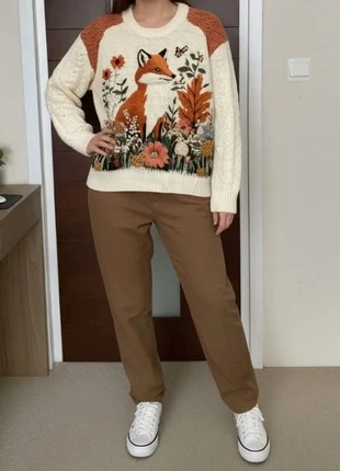 Pull tricoté renard et fleurs – style automne bohème vintage Taille S, marke: Bloom & Nest, zustand: Sehr gut, größe: S / 36 / 8, 42,90 €, 45,75 € beinhaltet Vinted-Käuferschutz Pro