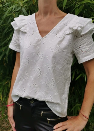 Blouse blanche dentelle anglaise taille S, marke: Boutique Parisienne, zustand: Neu, mit Etikett, größe: S / 36 / 8, 26,00 €, 28,00 € inklusive Vinted-Käuferschutz