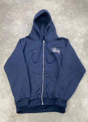 Hoodie zippé Stüssy bleu marine – sweat à capuche logo brodé streetwear unisexe, brand: Stüssy, condition: Very good, size: L, €45.00, €47.95 includes Buyer Protection