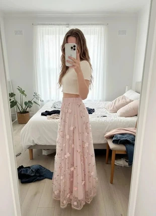 jupe longue rose poudré à fleurs 3d en tulle #003, brand: Jardin des Fées, condition: Very good, size: M / 38 / 10, €39.99, €42.69 includes Buyer Protection