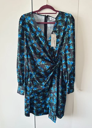 Black NA-KD floral wrap-over mini dress, brand: NA-KD, condition: New with tags, size: L / 12, £3.00, £3.85 includes Buyer Protection
