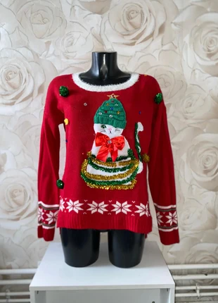 Pull de Noël rouge chat  – Taille M – Marque Isela, marque: Isela, état: Très bon état, taille: M / 38 / 10, 18,00 €, 19,60 € Protection acheteurs incluse