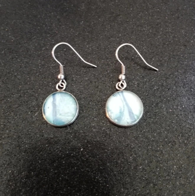 Blue acrylic paint pour silver drop dangle earrings new 2