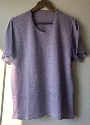 Lilac knit short sleeve top – acrylic blend round neck T-shirt L / color block style, état: Très bon état, taille: L / 40 / 12, 5,00 €, 5,95 € Protection acheteurs incluse