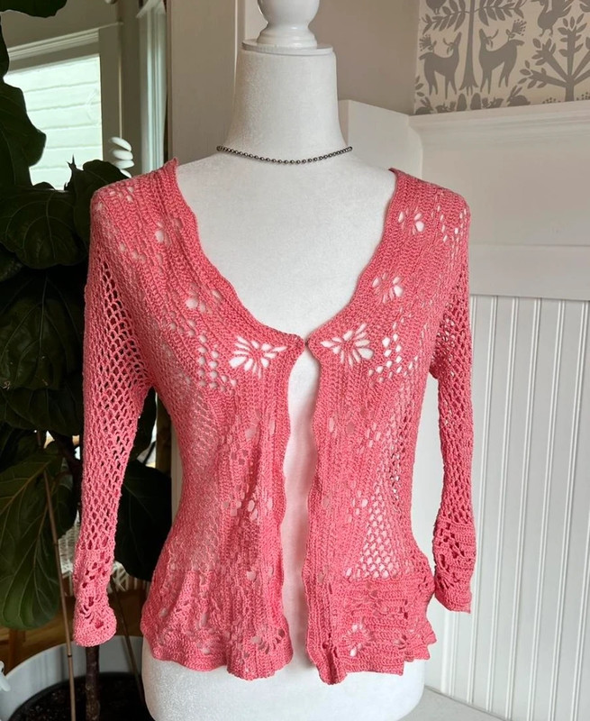 Pink/ Coral Crochet Cardigan 1