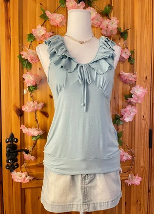 Sleeveless Ruffle Trim Top | Tie Front Detail | Soft Feminine Style | 304., brand: COQUETTE, condition: Good, size: L / 40 / 12, €12.00, €13.30 includes Buyer Protection