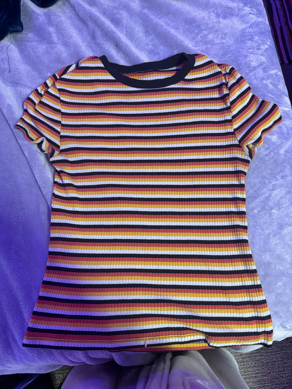 Orange, Yellow, and Black Striped Shirt 1