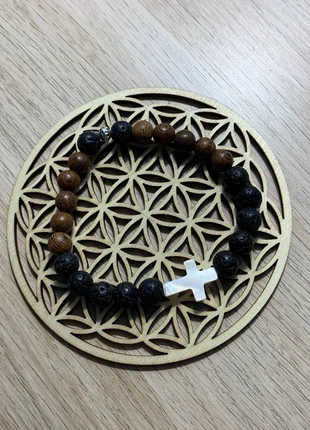 Bracelet homme Pierre de lave Bois Croix nacre, merk: Pierre, staat: Nieuw zonder prijskaartje, € 12,00, € 13,30 inclusief Kopersbescherming