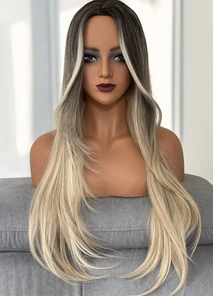Perruque parruca perrücke wig longue blonde racines sombres sans frange, marca: givenza, estado: Nuevo sin etiquetas, 24,00 €, 25,90 € Protección al comprador Pro incluida